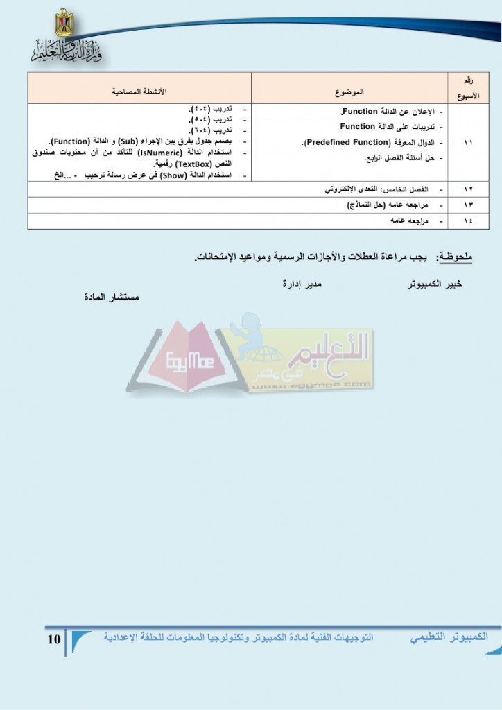 توزيع منهج  مادة الكمبيوتر  وتكنولوجيا المعلومات  للمرحلة  الأعداديه للعام الدراسي 2015 - 2016  م_page_11