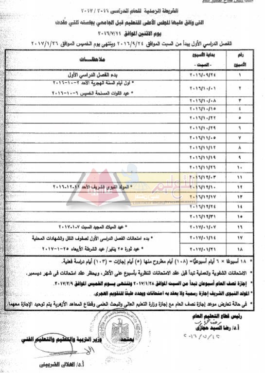 3 25 بالمستندات | ننشر الخريطة الزمنية الرسمية للعام الدراسي 2016 / 2017