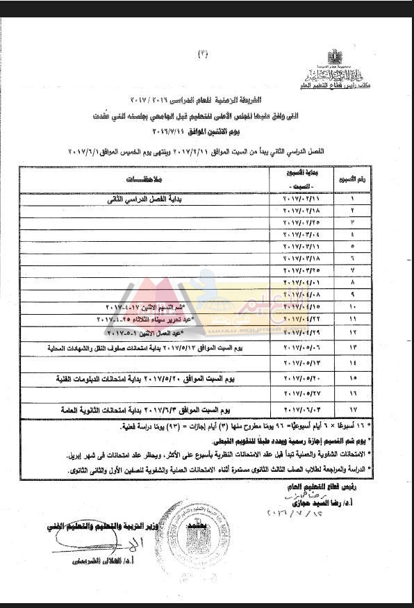 4 16 بالمستندات | ننشر الخريطة الزمنية الرسمية للعام الدراسي 2016 / 2017