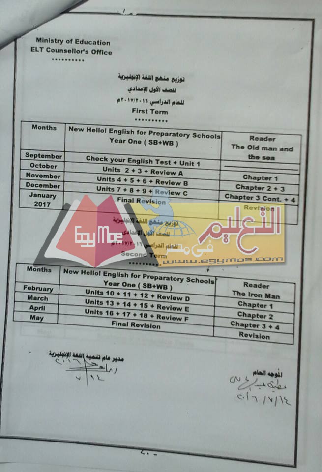 14212021 1745696232355982 7727389882675371930 n ننشر توزيع مناهج اللغه الإنجليزية للمرحلة الإعدادية 2016 / 2017