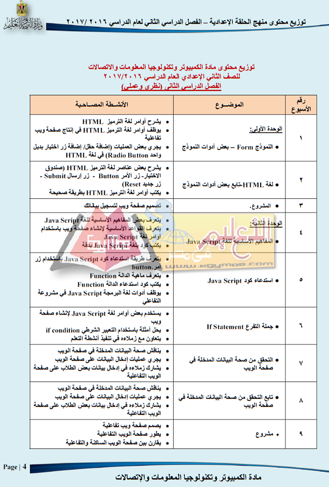 13 ننشر توزيع مناهج الحاسب الآلي للمرحلة الإعدادية 2016 / 2017