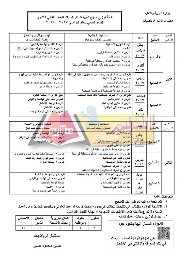 2 ث Page2 724x1024 ننشر توزيع مناهج الرياضيات لطلاب المرحلة الثانوية عربي ولغات 2017 / 2018