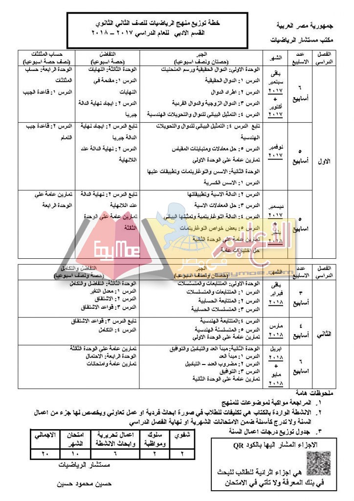 2 ث Page3 724x1024 ننشر توزيع مناهج الرياضيات لطلاب المرحلة الثانوية عربي ولغات 2017 / 2018