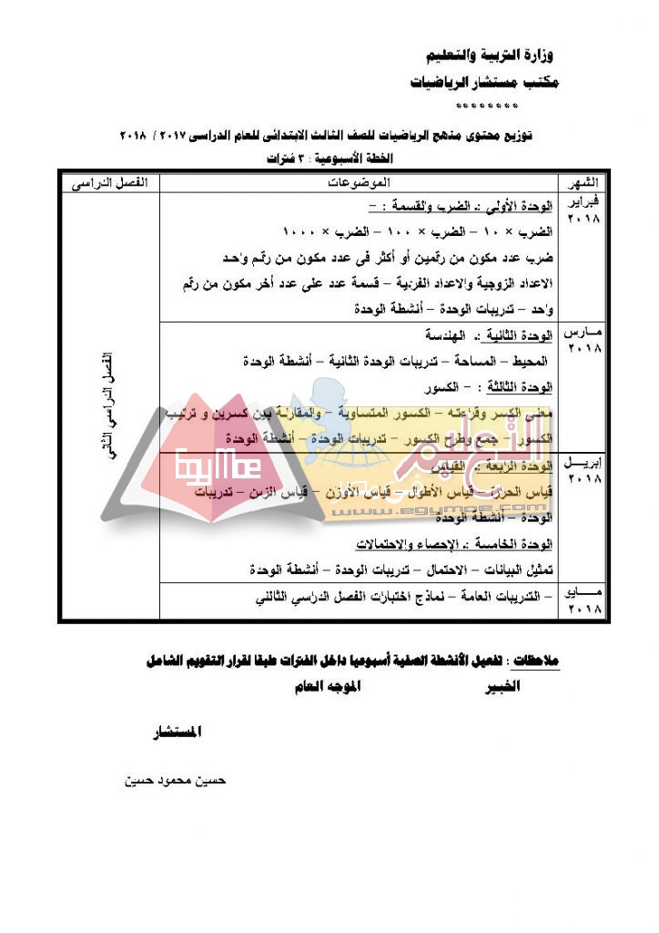 ح ب Page10 724x1024 ننشر توزيع مناهج الرياضيات للمرحلة الابتدائية 2017 / 2018