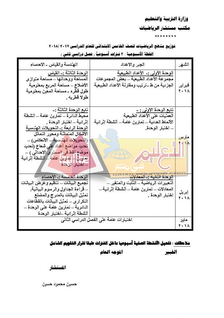 ح ب Page12 724x1024 ننشر توزيع مناهج الرياضيات للمرحلة الابتدائية 2017 / 2018