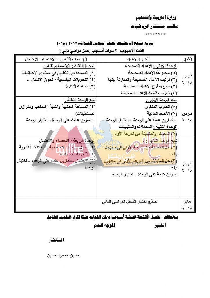 ح ب Page13 724x1024 ننشر توزيع مناهج الرياضيات للمرحلة الابتدائية 2017 / 2018