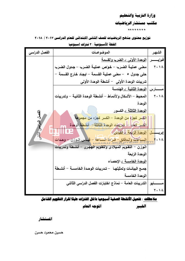 ح ب Page9 724x1024 ننشر توزيع مناهج الرياضيات للمرحلة الابتدائية 2017 / 2018