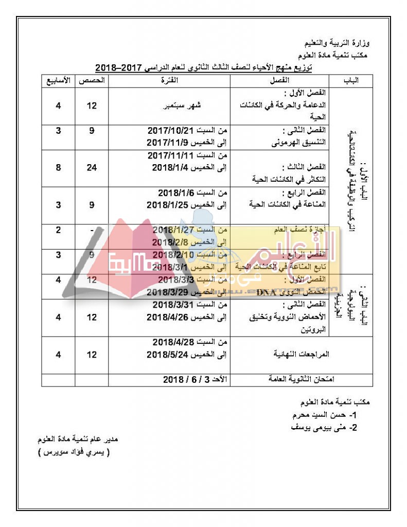 ح Page5 791x1024 ننشر توزيع مناهج الأحياء للمرحلة الثانوية العامة 2017 / 2018
