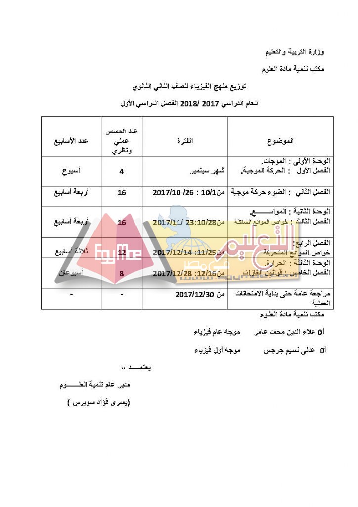 ف Page3 724x1024 ننشر توزيع مناهج الفيزياء للمرحلة الثانوية العامة 2017 / 2018