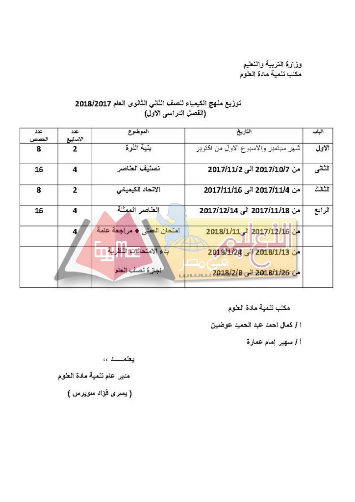 ك Page3 724x1024 ننشر توزيع مناهج الكيمياء للمرحلة الثانوية العامة 2017 / 2018