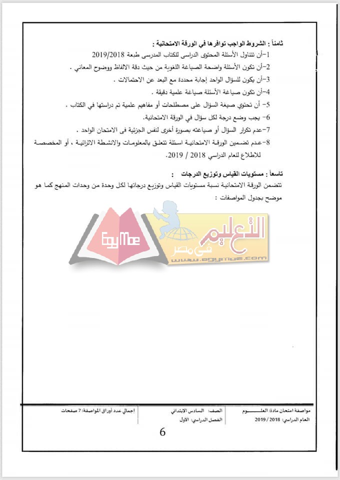 ننشر مواصفات الورقة الامتحانية للعلوم لصفوف المرحلة الابتدائية 2018 / 2019 17 ننشر مواصفات الورقة الامتحانية للعلوم لصفوف المرحلة الابتدائية 2018 / 2019