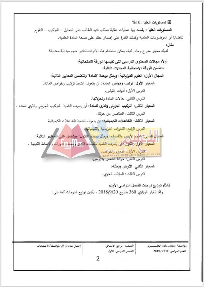 ننشر مواصفات الورقة الامتحانية للعلوم لصفوف المرحلة الابتدائية 2018 / 2019 2 3 ننشر مواصفات الورقة الامتحانية للعلوم لصفوف المرحلة الابتدائية 2018 / 2019