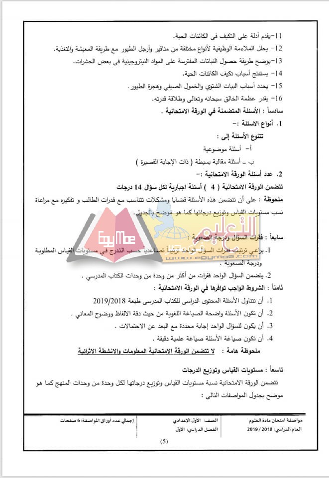 ننشر مواصفات الورقة الامتحانية للعلوم لصفوف المرحلة الإعدادية 2018 / 2019 5 4 ننشر مواصفات الورقة الامتحانية للعلوم لصفوف المرحلة الإعدادية 2018 / 2019
