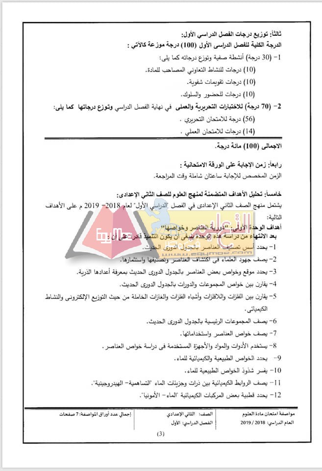 ننشر مواصفات الورقة الامتحانية للعلوم لصفوف المرحلة الإعدادية 2018 / 2019 9 1 ننشر مواصفات الورقة الامتحانية للعلوم لصفوف المرحلة الإعدادية 2018 / 2019